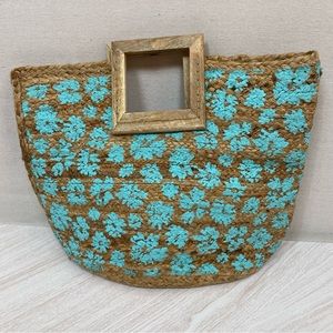 Twig & Arrow Boho Woven Jute Handmade Hand Painted Tote Bag